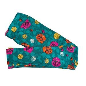 0654 LuLaRoe Size OS Leggings Peony Print Hunter Green and Pink